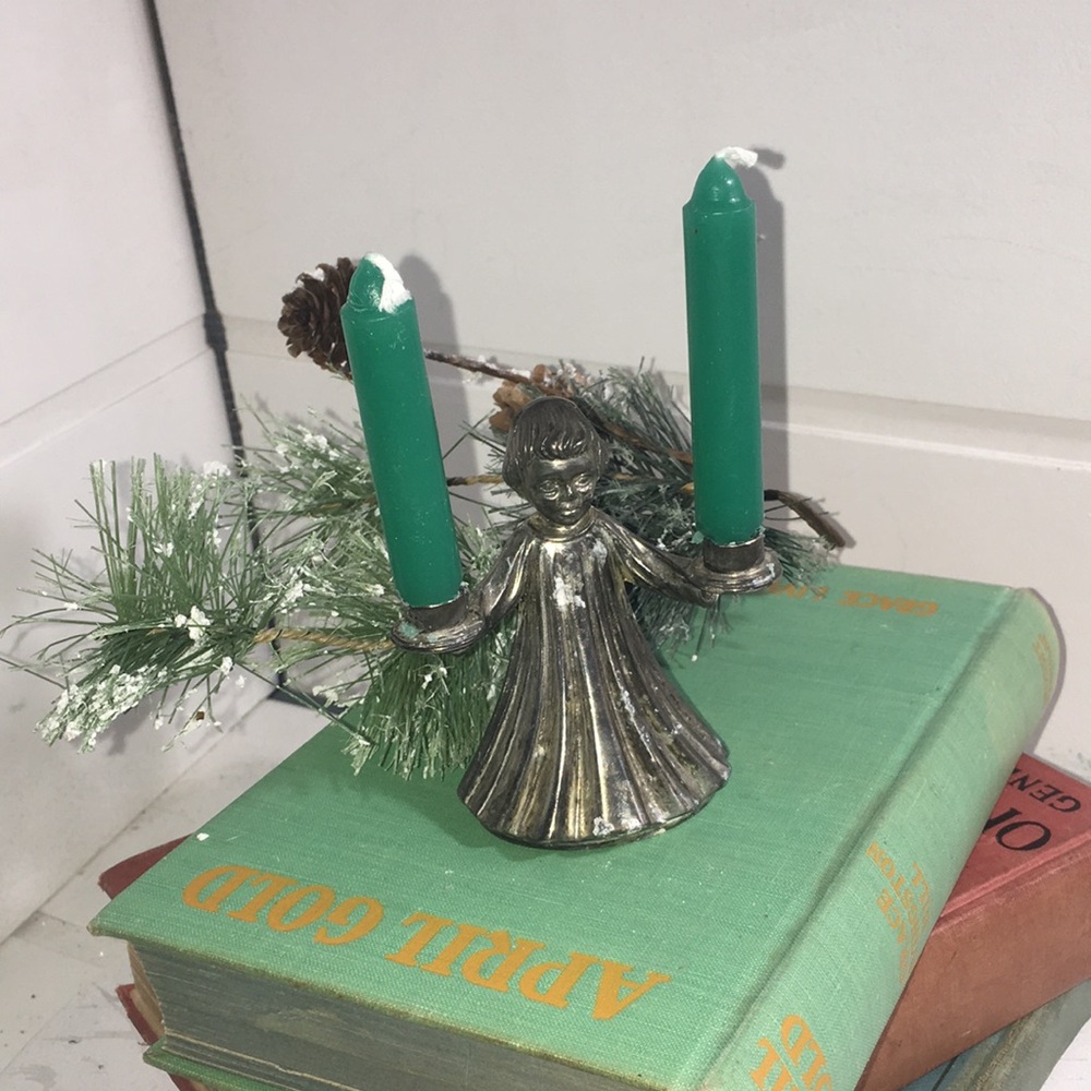 Vintage small silver angelic candle holder
